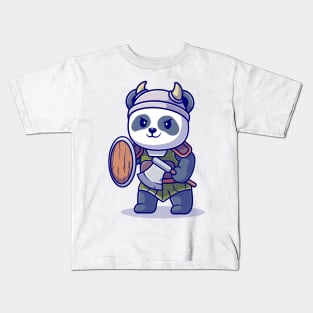 Cute Panda Knight Viking Cartoon Kids T-Shirt